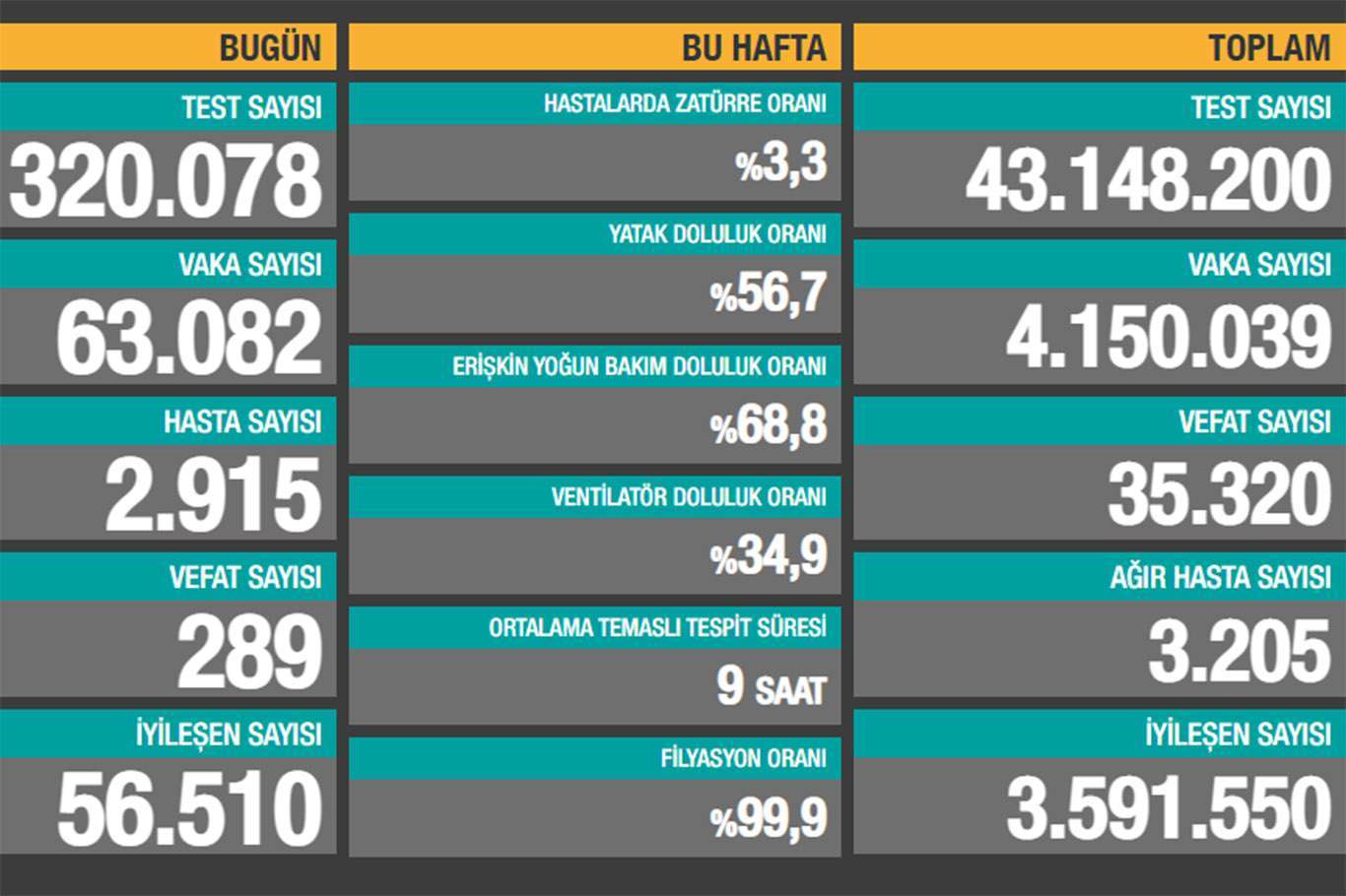 Turkey reports 63,082 new coronavirus cases, 289 deaths